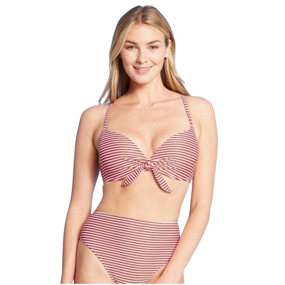 Shade & Shore Striped Bikini Set High Waist Tie Front‎ 36D Large - Picture 1 of 7
